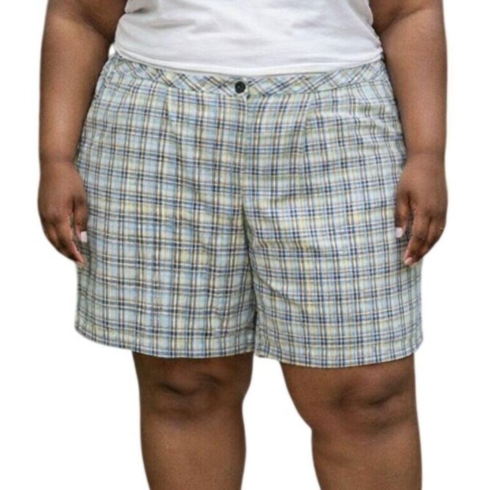 Avenue Perfect Plaid Plus Size 26 Shorts Colorful Checkered Pattern Womens